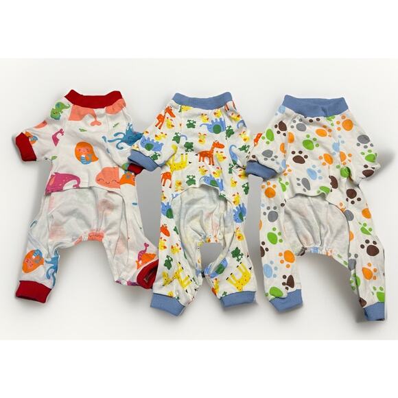 No Brand Other - Dog Pajama Jumpsuit Outfit Cotton Lot Of 3 Size Small Length 10”